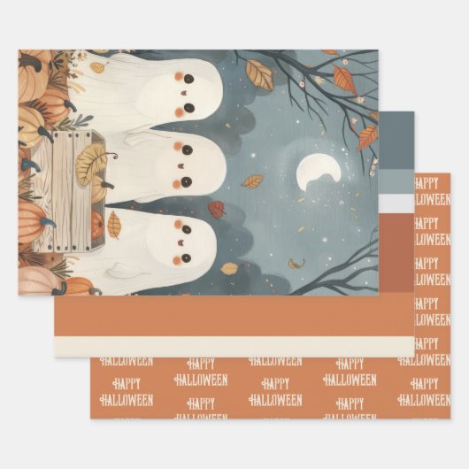 Niedliche Geister Herbstfarben Halloween Geschenkpapier Set (Set)