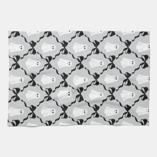 Niedliche Geister mit Coquette Black Bows Hallowee Geschirrtuch (Horizontal)