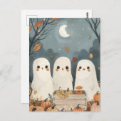 Niedliche Geister mit Pumpkin Harvest Halloween Postkarte (Vorne/Hinten)