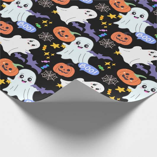 Niedliche Geister mit Pumpkins Halloween Geschenkpapier (Ecke)