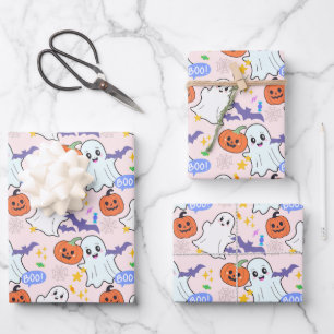 Niedliche Geister mit Pumpkins Halloween Geschenkpapier Set