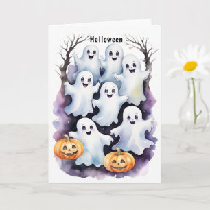 Niedliche Geister mit Pumpkins Halloween Illustrat Karte