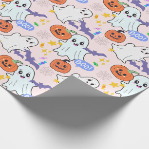 Niedliche Geister mit Pumpkins Halloween Wrapping Geschenkpapier