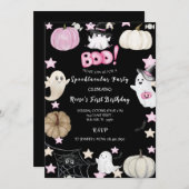 Niedliche Geister, Pink Pumpkins & Stars Geburtsta Einladung (Vorne/Hinten)