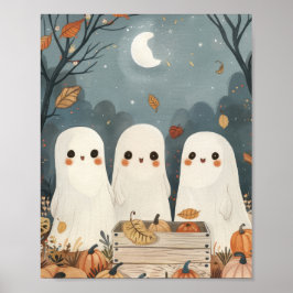 Niedliche Geister & Pumpkins Whimsisches Halloween Poster