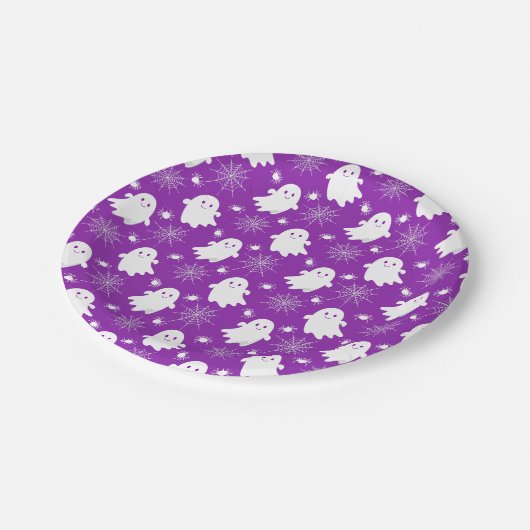 Niedliche Geister | Spinnen | Spider Webs Hallowee Pappteller (Schrägansicht)