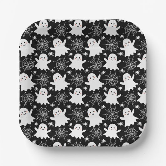 Niedliche Geister | Spinnen | Spider Webs Hallowee Pappteller (Vorderseite)