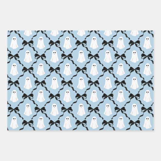 Niedliche Geister und Coquette Bows Halloween Blau Geschenkpapier Set (Vorderseite)