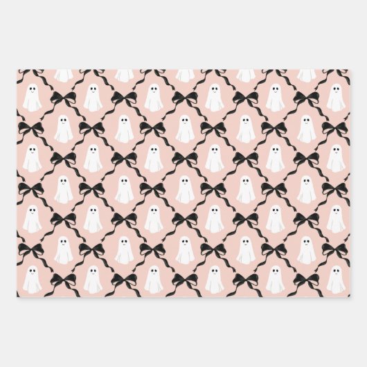 Niedliche Geister und Coquette Bows Halloween Geschenkpapier Set (Vorderseite)