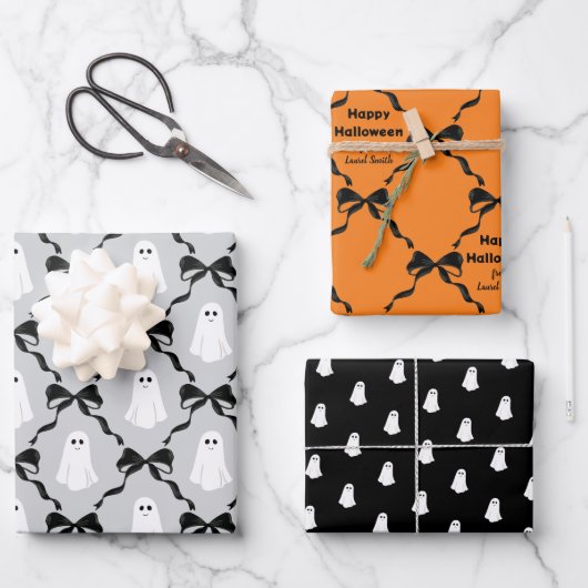 Niedliche Geister und Coquette Bows Halloween Geschenkpapier Set (Vorderseite)