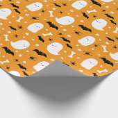 Niedliche Geister und Fledermäuse Orange Halloween Geschenkpapier (Ecke)