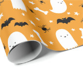 Niedliche Geister und Fledermäuse Orange Halloween Geschenkpapier (Rolleneckpunkt)