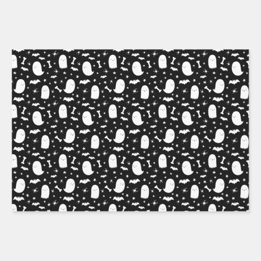 Niedliche Geister und Fledermäuse Orange Halloween Geschenkpapier Set (Vorderseite 3)