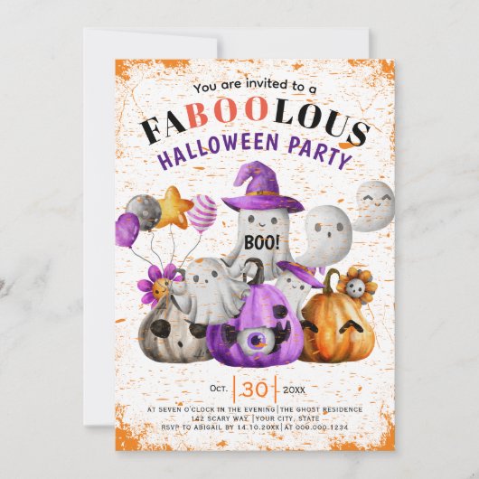 Niedliche Geister und Kürbis BOO-Halloween-Party Einladung (Vorderseite)