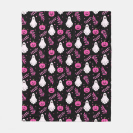 Niedliche Geister und rosa Kürbis Halloween Fleecedecke