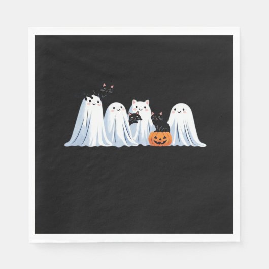 Niedliche Geister und Schwarze Katzen Halloween - Serviette (Vorderseite)