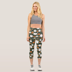 Niedliche Geisterhühner mit Pumpkins und Fledermäu Capri Leggings