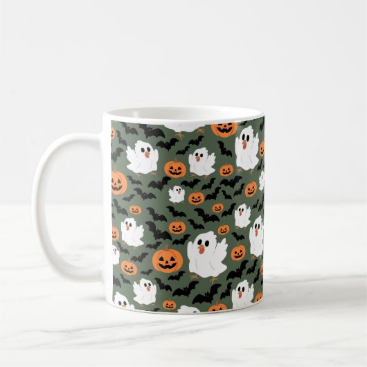 Niedliche Geisterhühner mit Pumpkins und Fledermäu Kaffeetasse (Links)