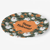 Niedliche Geisterhühner mit Pumpkins und Fledermäu Pappteller (Schrägansicht)