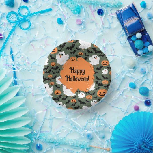 Niedliche Geisterhühner mit Pumpkins und Fledermäu Pappteller (Party)