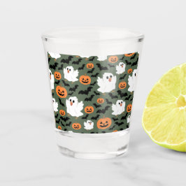 Niedliche Geisterhühner mit Pumpkins und Fledermäu Schnapsglas
