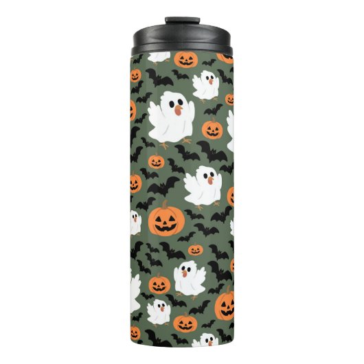 Niedliche Geisterhühner mit Pumpkins und Fledermäu Thermosbecher (Vorderseite)