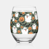 Niedliche Geisterhühner mit Pumpkins und Fledermäu Weinglas Ohne Stiel (Rückseite)