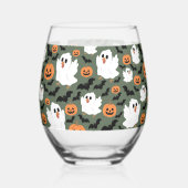 Niedliche Geisterhühner mit Pumpkins und Fledermäu Weinglas Ohne Stiel (Links)