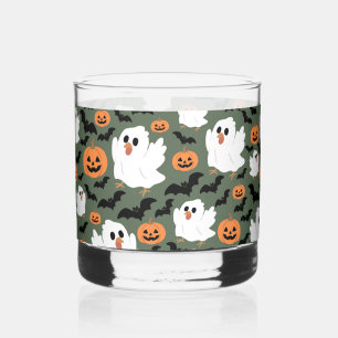Niedliche Geisterhühner mit Pumpkins und Fledermäu Whiskyglas