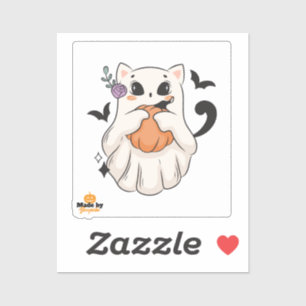 Niedliche Geisterkatze mit Pumpkin Spooky Hallow Aufkleber