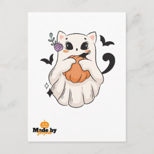 Niedliche Geisterkatze mit Pumpkin   Spooky Hallow Postkarte