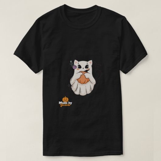 Niedliche Geisterkatze mit Pumpkin | Spooky Hallow T-Shirt (Design vorne)