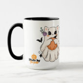 Niedliche Geisterkatze mit Pumpkin | Spooky Hallow Tasse (Links)