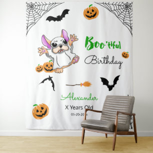 Niedliche Geisterkürbis Halloween Geburtstagsgrins Wandteppich