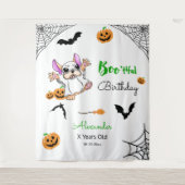 Niedliche Geisterkürbis Halloween Geburtstagsgrins Wandteppich (Vorderseite)