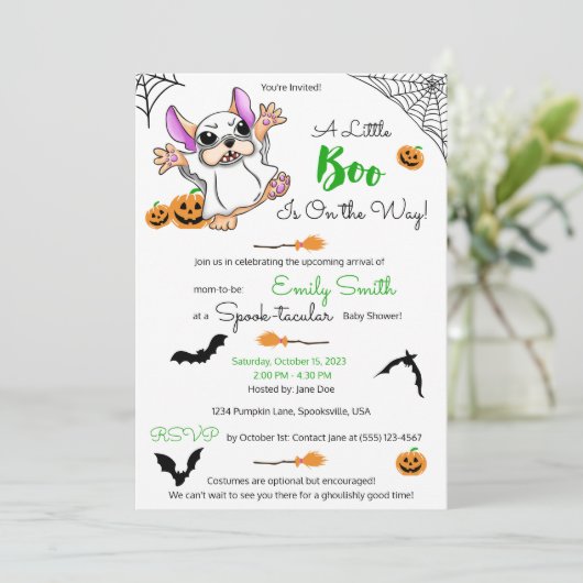 Niedliche Geisterkürbis Halloween-Kinderdusche Einladung (Stehend Vorderseite)