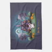 Niedliche Geisterkürbis Spuk HausHalloween Geschirrtuch (Vertikal)