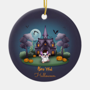 Niedliche Geisterkürbis Spuk HausHalloween Keramik Ornament