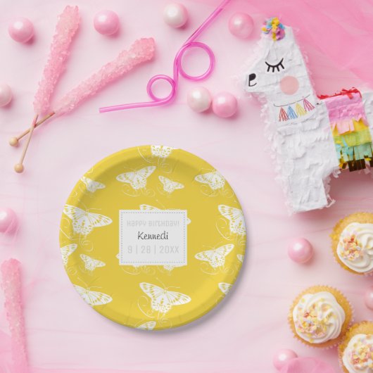 Niedliche Gelb- und Weißpapierplatte mit Schmetter Pappteller (Party)