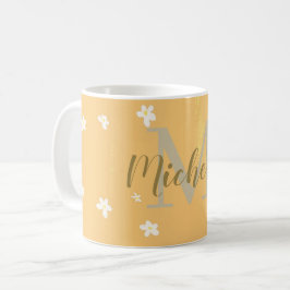 Niedliche gelbe Ästhetik Daisies Girly Mit Monogra Kaffeetasse