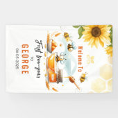 Niedliche Gelbe Biene & Sonnenblume 1. Geburtstag Banner (Horizontal)