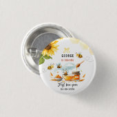 Niedliche Gelbe Biene & Sonnenblume 1. Geburtstag Button (Vorne & Hinten)