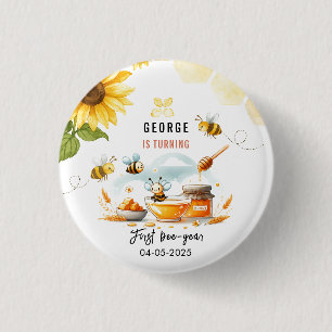 Niedliche Gelbe Biene & Sonnenblume 1. Geburtstag  Button