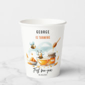 Niedliche Gelbe Biene & Sonnenblume 1. Geburtstag  Pappbecher (Rückseite)