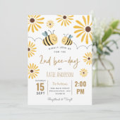 Niedliche Gelbe Biene und Sonnenblumen 2. Bienenta Einladung (Stehend Vorderseite)