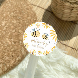 Niedliche Gelbe Biene und Sonnenblumen Runder Aufkleber