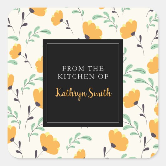 niedliche gelbe Blumen aus der Küche Quadratischer Aufkleber (Vorderseite)