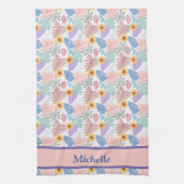 Niedliche gelbe Blumen Farbige Blätter Muster Name Geschirrtuch (Vertikal)