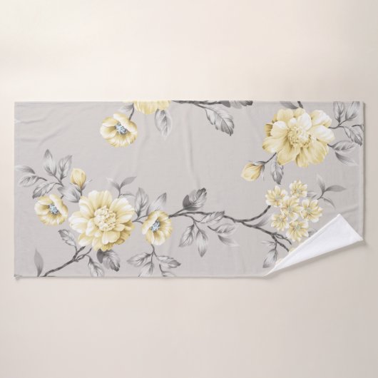 niedliche gelbe Blumen mit grauem Blätter auf gr Badehandtuch (Badehandtuch)