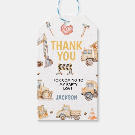 Niedliche Gelbe Boys Konstruktion dreiteiliger Geb Geschenkanhänger (Vorderseite)